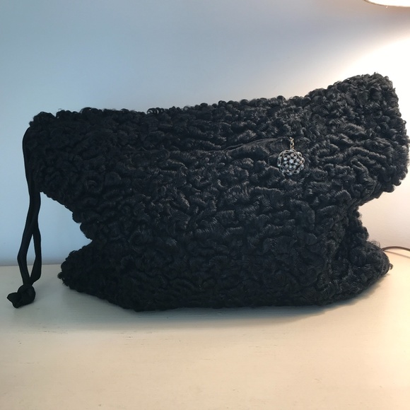 VINTAGE BLACK PERSIAN LAMB HAND MUFF/CLUTCH - Picture 4 of 8